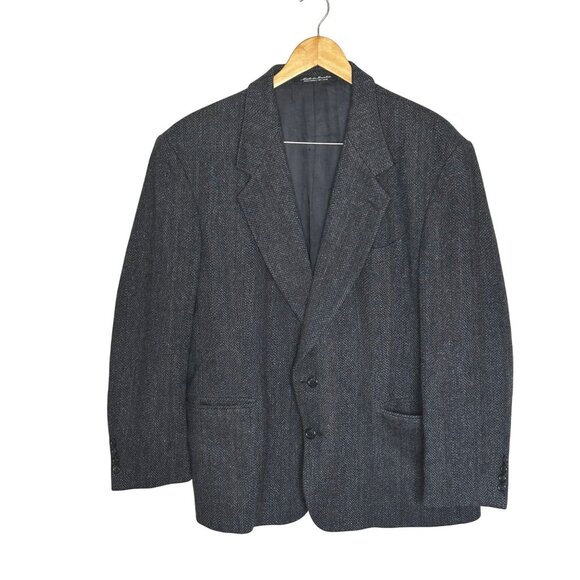 Vintage Barrington Wool Blazer 42S Charcoal Gray Herringbone Sport Coat - Picture 2 of 8